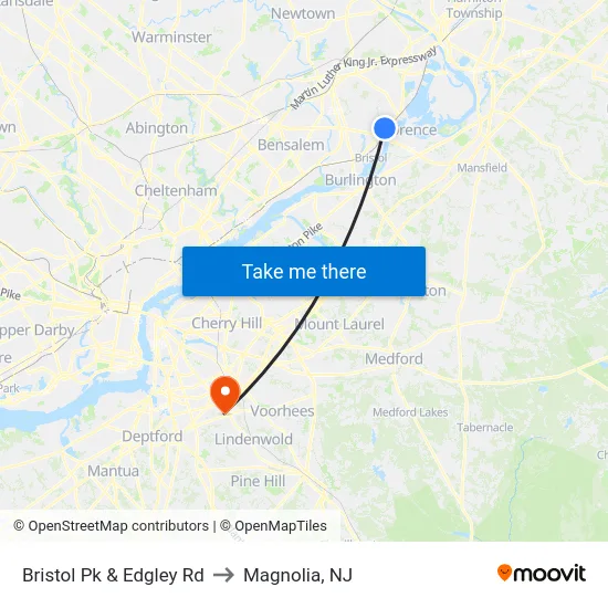 Bristol Pk & Edgley Rd to Magnolia, NJ map