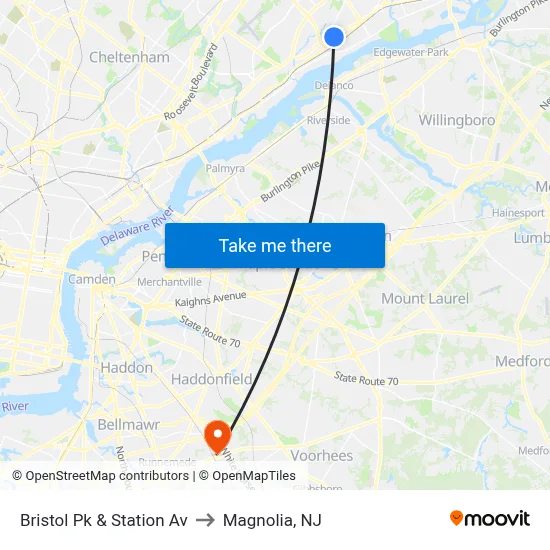Bristol Pk & Station Av to Magnolia, NJ map