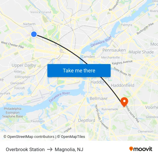 Overbrook Station to Magnolia, NJ map