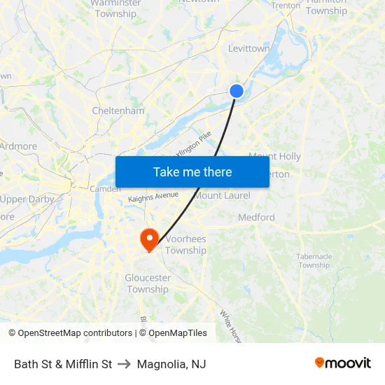 Bath St & Mifflin St to Magnolia, NJ map