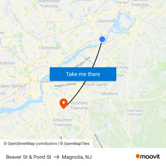 Beaver St & Pond St to Magnolia, NJ map