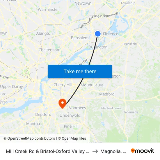 Mill Creek Rd & Bristol-Oxford Valley Rd to Magnolia, NJ map