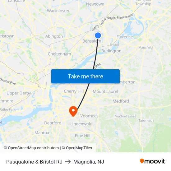 Pasqualone & Bristol Rd to Magnolia, NJ map