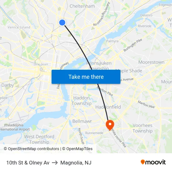 10th St & Olney Av to Magnolia, NJ map