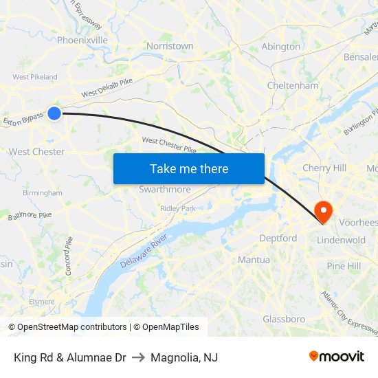 King Rd & Alumnae Dr to Magnolia, NJ map