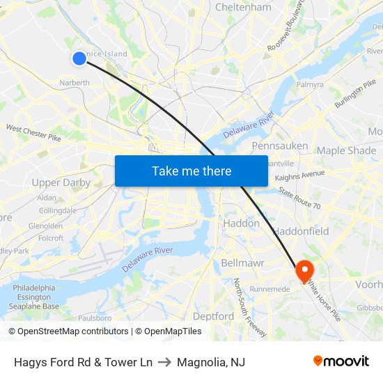 Hagys Ford Rd & Tower Ln to Magnolia, NJ map