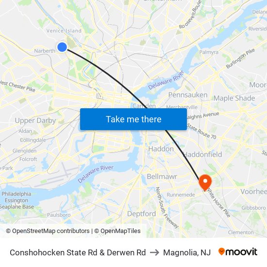 Conshohocken State Rd & Derwen Rd to Magnolia, NJ map