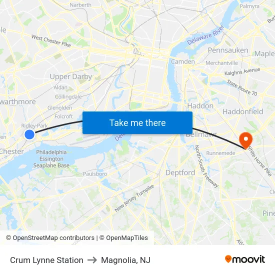 Crum Lynne Station to Magnolia, NJ map