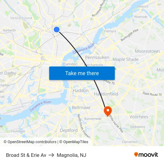 Broad St & Erie Av to Magnolia, NJ map