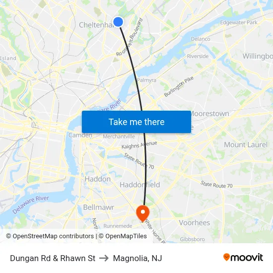 Dungan Rd & Rhawn St to Magnolia, NJ map