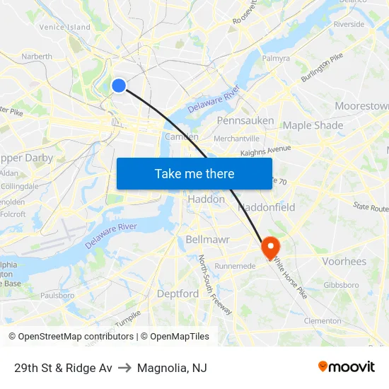 29th St & Ridge Av to Magnolia, NJ map