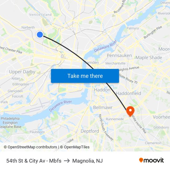 54th St & City Av - Mbfs to Magnolia, NJ map