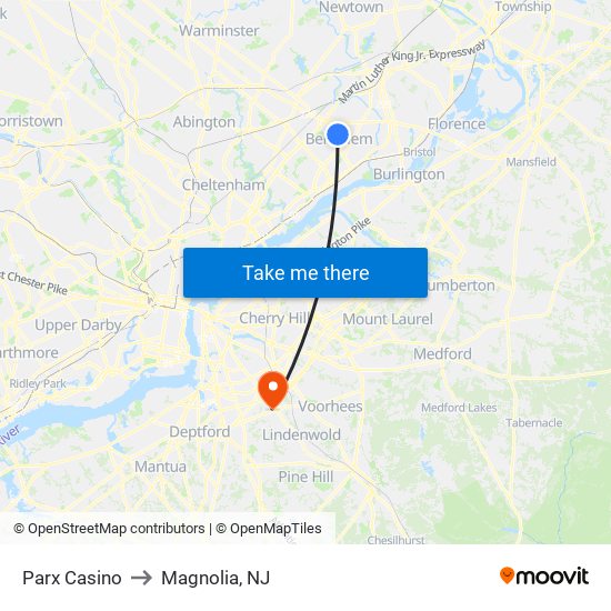 Parx Casino to Magnolia, NJ map