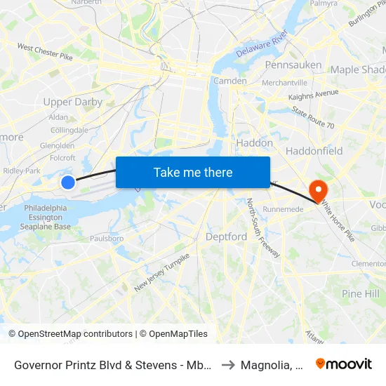Governor Printz Blvd & Stevens - Mbns to Magnolia, NJ map