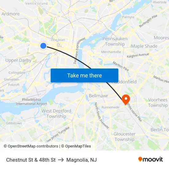 Chestnut St & 48th St to Magnolia, NJ map