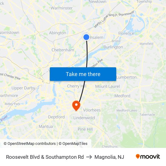 Roosevelt Blvd & Southampton Rd to Magnolia, NJ map