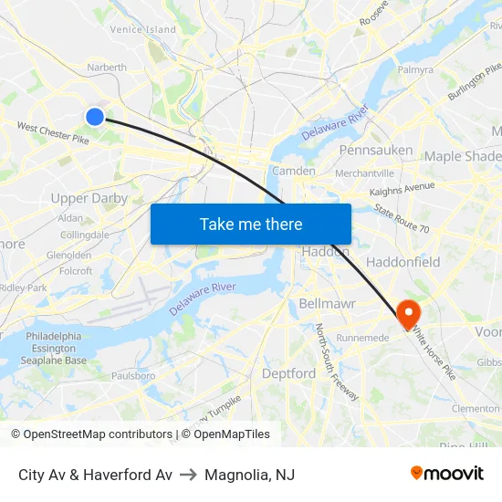 City Av & Haverford Av to Magnolia, NJ map