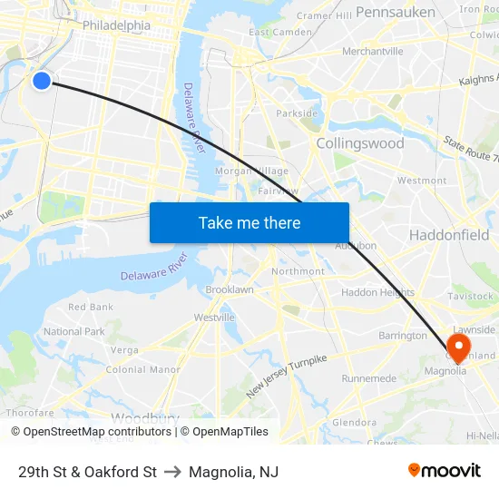 29th St & Oakford St to Magnolia, NJ map
