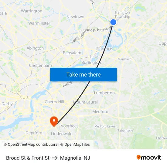 Broad St & Front St to Magnolia, NJ map
