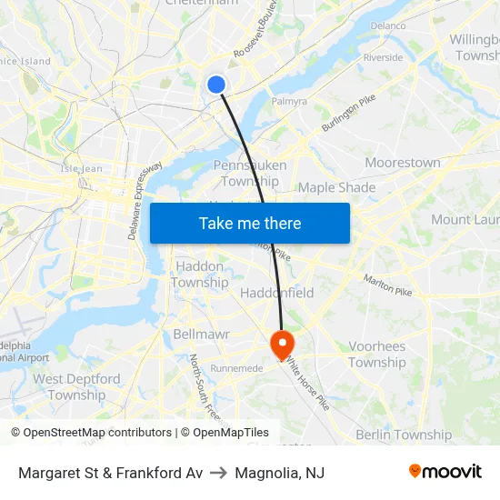 Margaret St & Frankford Av to Magnolia, NJ map