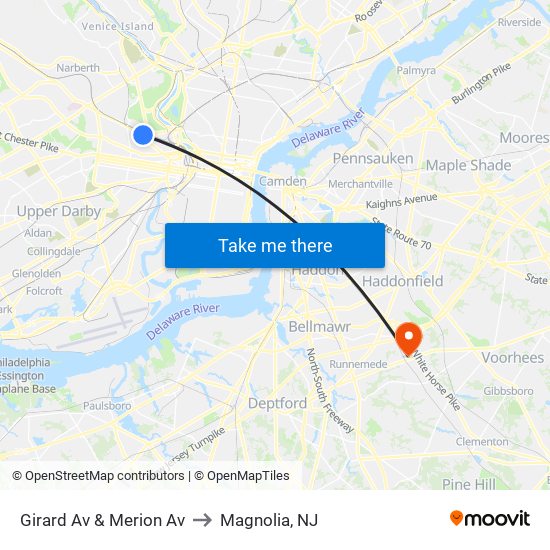 Girard Av & Merion Av to Magnolia, NJ map