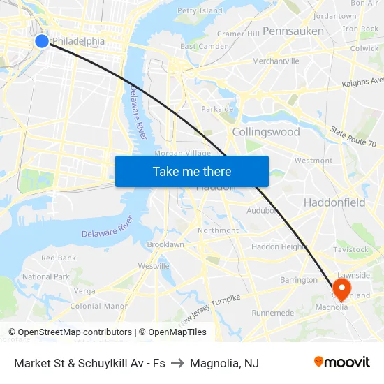 Market St & Schuylkill Av - Fs to Magnolia, NJ map