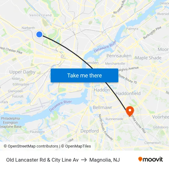 Old Lancaster Rd & City Line Av to Magnolia, NJ map