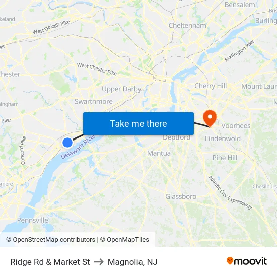 Ridge Rd & Market St to Magnolia, NJ map