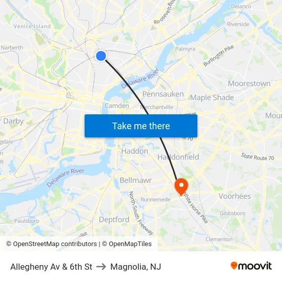 Allegheny Av & 6th St to Magnolia, NJ map