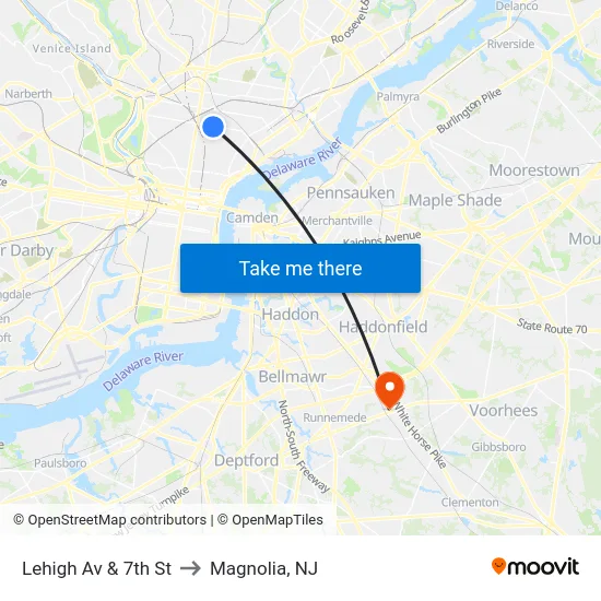 Lehigh Av & 7th St to Magnolia, NJ map