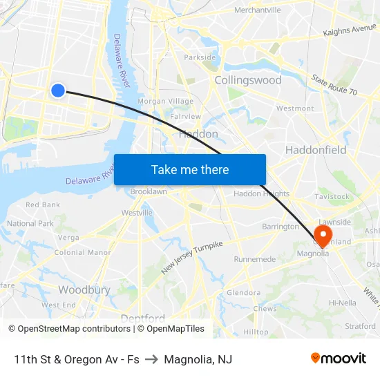 11th St & Oregon Av - Fs to Magnolia, NJ map