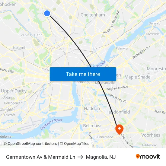 Germantown Av & Mermaid Ln to Magnolia, NJ map