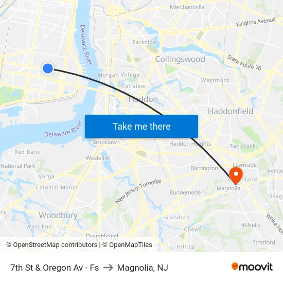 7th St & Oregon Av - Fs to Magnolia, NJ map