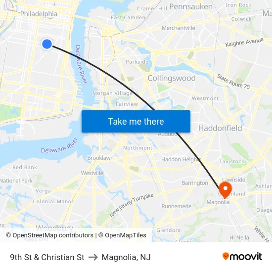 9th St & Christian St to Magnolia, NJ map
