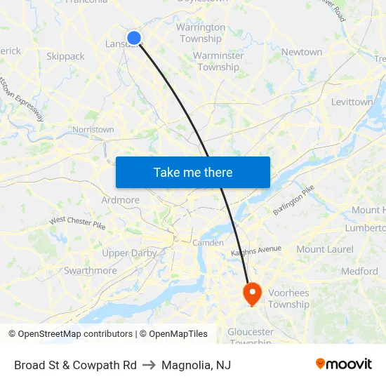 Broad St & Cowpath Rd to Magnolia, NJ map
