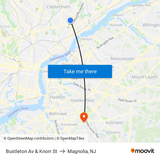 Bustleton Av & Knorr St to Magnolia, NJ map