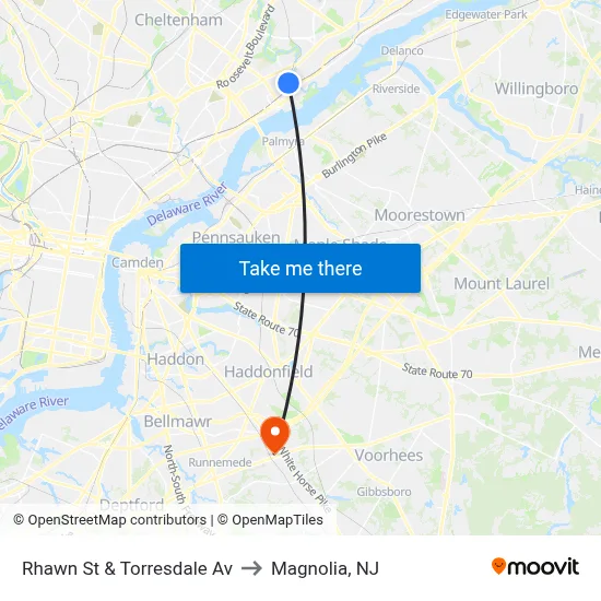 Rhawn St & Torresdale Av to Magnolia, NJ map