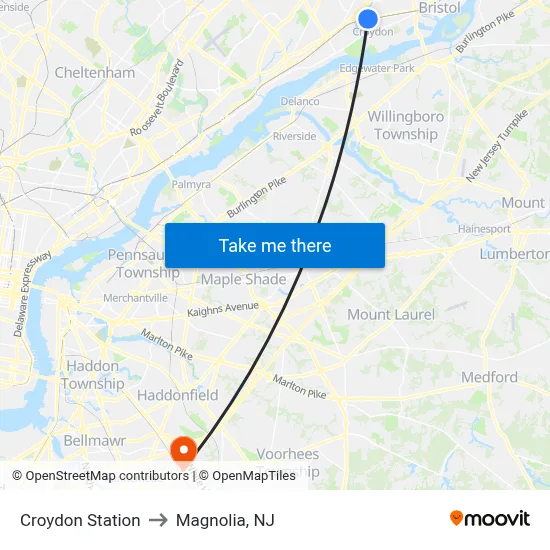 Croydon Station to Magnolia, NJ map
