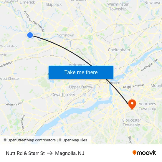 Nutt Rd & Starr St to Magnolia, NJ map