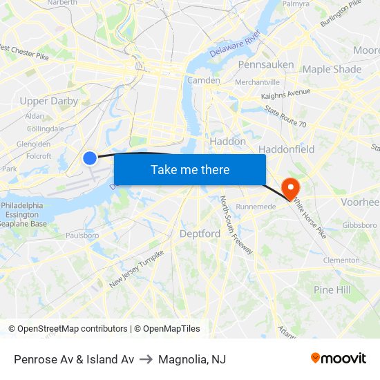 Penrose Av & Island Av to Magnolia, NJ map