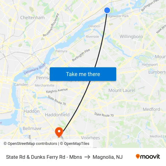 State Rd & Dunks Ferry Rd - Mbns to Magnolia, NJ map