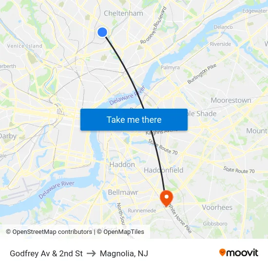 Godfrey Av & 2nd St to Magnolia, NJ map