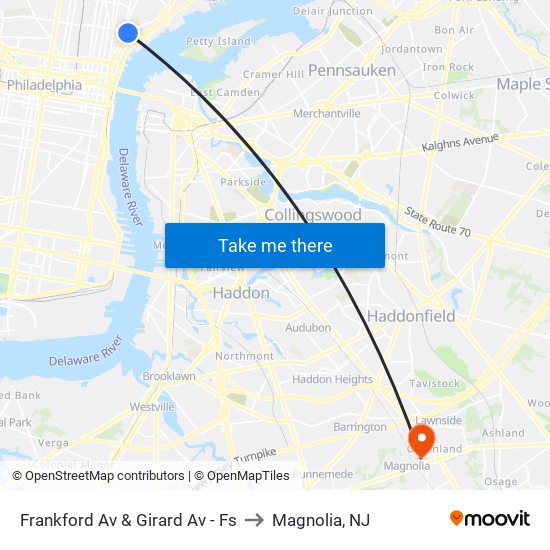 Frankford Av & Girard Av - Fs to Magnolia, NJ map
