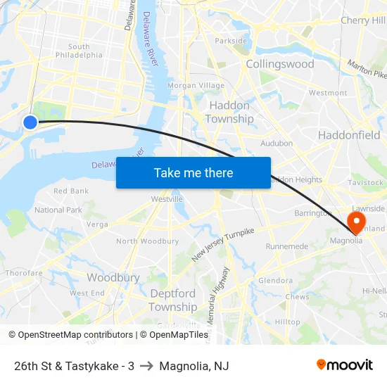 26th St & Tastykake - 3 to Magnolia, NJ map