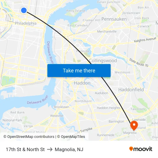 17th St & North St to Magnolia, NJ map