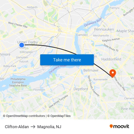 Clifton-Aldan to Magnolia, NJ map