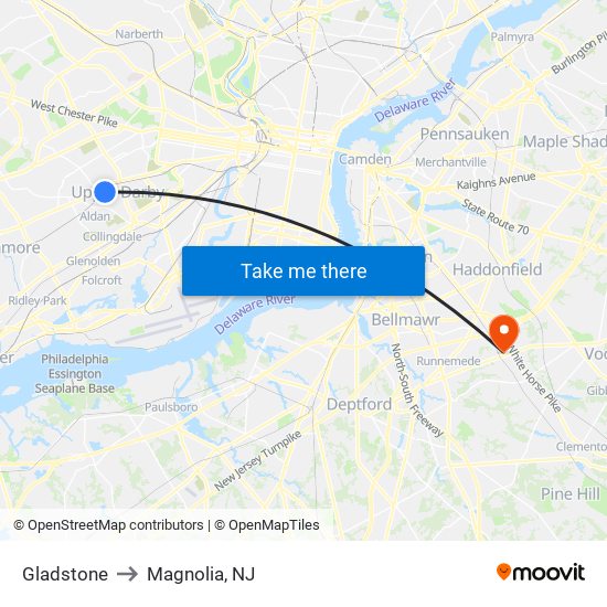 Gladstone to Magnolia, NJ map