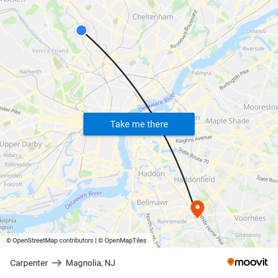 Carpenter to Magnolia, NJ map