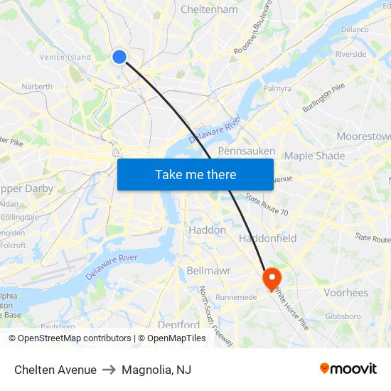 Chelten Avenue to Magnolia, NJ map