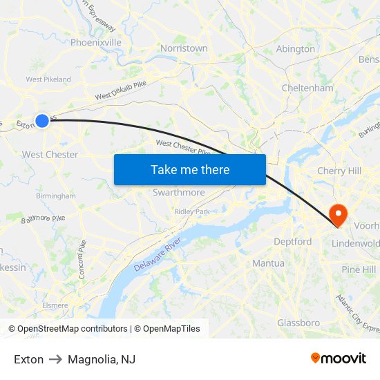 Exton to Magnolia, NJ map